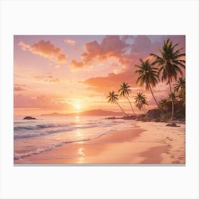 Golden Horizon: Tranquil Sunset by the Coast Canvas Print