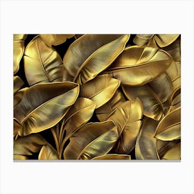 Golden Seamless Pattern with Shiny Banana Leaves Palm Canvas Print