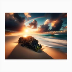 Rainbow and sunset On The Beach Canvas Print