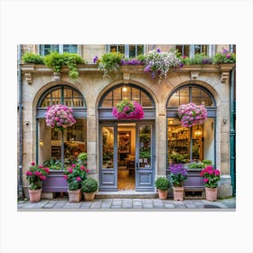 Flower Shop Facade With Floral Decorations Canvas Print