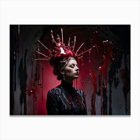 Side Profile Of A Woman Wearing Rhubarb Like A Crown Upon Her Head Deep Black Circles Accentuating Canvas Print