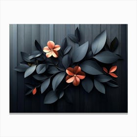 An Elegant 3d Floral Art Featuring A Bunch Of Leaves And Flowers On A Black Canvas Print