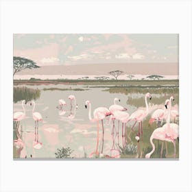 Pink Flamingoes Tropical Jungle Illustration 1 Canvas Print