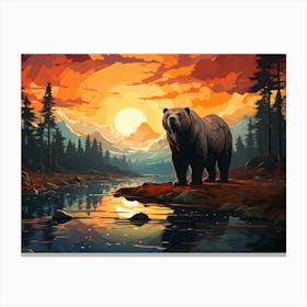 Bear At Sunset Canvas Print