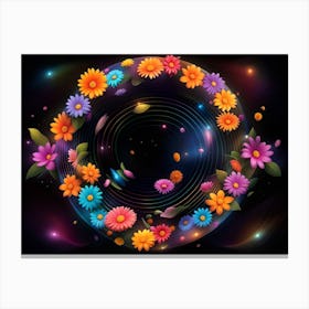 Colorful Flowers In A Circle Canvas Print