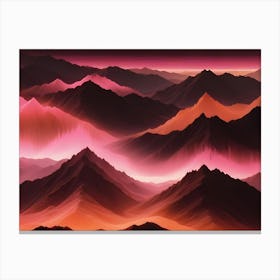 Abstract Landscape With Multiple, Overlapping Mountain Ranges In Shades Of Red, Orange, And Pink, Creating A Vibrant And Dynamic Scene Canvas Print