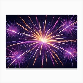 A Vibrant Abstract Image Of Multiple Fireworks Exploding In A Dark Sky, Creating A Beautiful And Energetic Display Of Purple, Yellow, And Orange Light Canvas Print