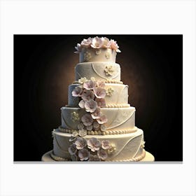 Elegant Five Tiered Wedding Cake With Floral Decorations Canvas Print