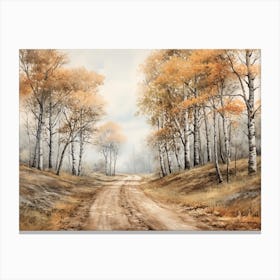 A Painting Of Country Road Through Woods In Autumn 54 Canvas Print