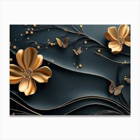 Gold Flowers And Butterflies Canvas Print