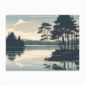 Serene Lake With Reflections Of Trees And Sky Canvas Print