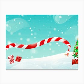 Festive Christmas Banner In The Foreground Adorned With Candy Cane Decorations Swirling Candy Stri (7) Canvas Print