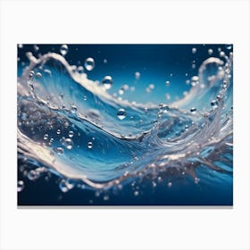 A Refreshing Splash Of Water With Dynamic Waves And Droplets, Frozen In Motion Against A Blue Background, Creating A Sense Of Purity And Movement Canvas Print