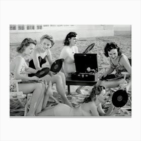 Girls Listen To Music At The Beach Canvas Print