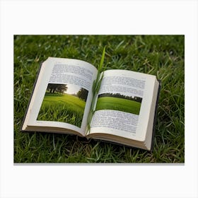 Open Book On Grass Canvas Print