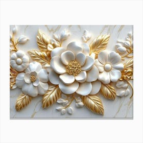 3d Floral Elegance Seamless Gold And White Ceramic Marble Texture 1 Canvas Print