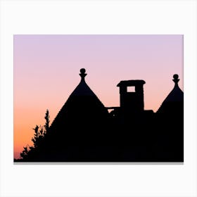 Puglian sunset | Trulli silhouette | orange and pink sky | Italy Canvas Print