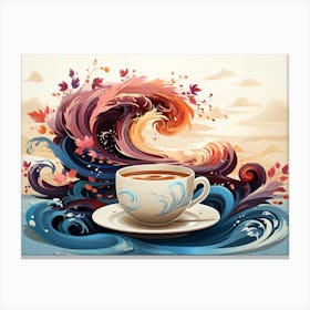 Coffee Cup With Waves Canvas Print