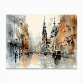 Watercolor Of A City Street Canvas Print