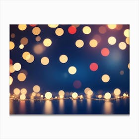 A Dark Blue Background With A Scattering Of Blurred, Golden And Red Lights, Resembling Bokeh, Creating A Festive And Celebratory Feel Canvas Print