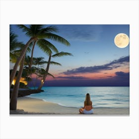 Full Moon On The Beach Canvas Print