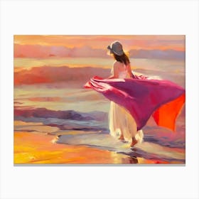 Woman Walking On The Beach Canvas Print