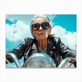 Old Lady On A Motorcycle 1 Canvas Print