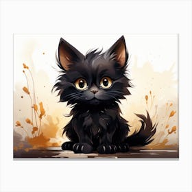 Cute Black Cat Watercolor Art 1 Canvas Print