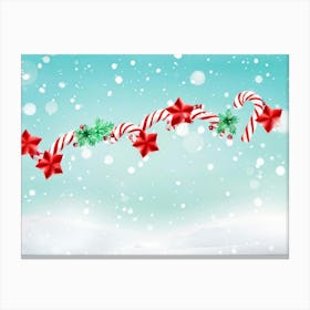 Festive Christmas Banner In The Foreground Adorned With Candy Cane Decorations Swirling Candy Stri (6) Canvas Print