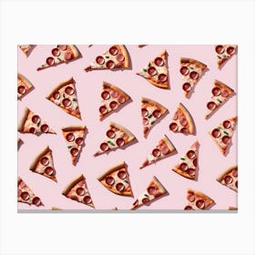 Pizza Slices On Pink Background Canvas Print