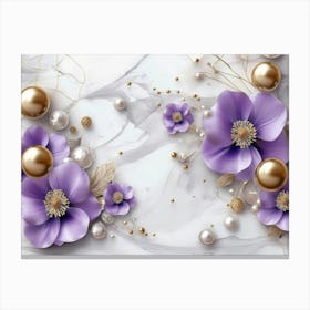 Purple Flowers With Pearls 3 Canvas Print