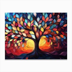 Colorful Tree Of Life With Vibrant Leaves Hanging Branches Canvas Print