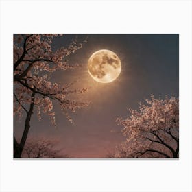 Full Moon Over Cherry Blossoms 1 Canvas Print