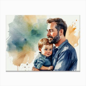 Watercolor Of Father And Son Father's Day Canvas Print