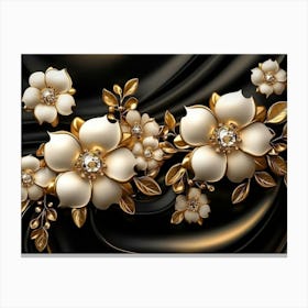 3d Illustration Background with Golden Jewelry and Flowers 1 Canvas Print