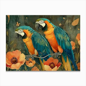 Floral Animal Illustration Macaw 2 Canvas Print