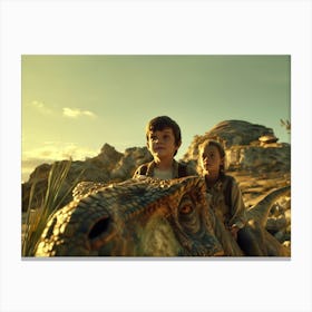 Teenagers And Dinasour 1 Canvas Print