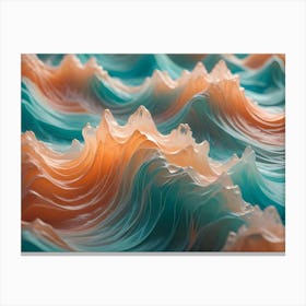 Abstract Close Up Of A 3d Rendering Of Waves In Shades Of Turquoise And Orange, Creating A Sense Of Depth And Movement Canvas Print