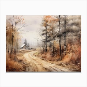 A Painting Of Country Road Through Woods In Autumn 32 Canvas Print