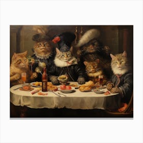 Medieval Cats At A Banquet Oil Painting Inspired Canvas Print