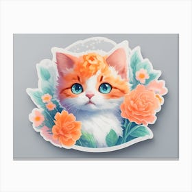 Orange Cat With Flowers2 Canvas Print