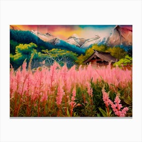 Pink Flowers In The Mountains 3 Canvas Print