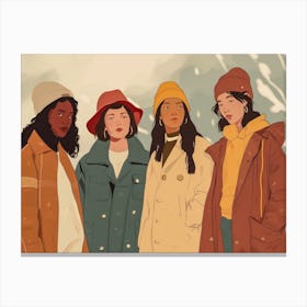 Four Women In Winter Coats Canvas Print