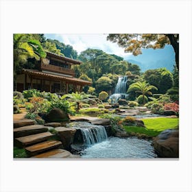 Waterfall In The Garden Canvas Print