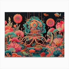 Psychedelic blooms Illustration of octopus-robot Canvas Print