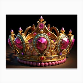 Ornate Golden Crown With Pink Gems Canvas Print