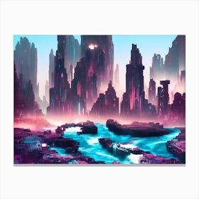 Urban City Cyberpunk River Cyber Tech Future Canvas Print