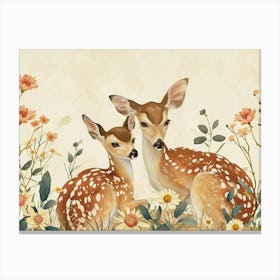 Floral Animal Illustration Deer 10 Canvas Print