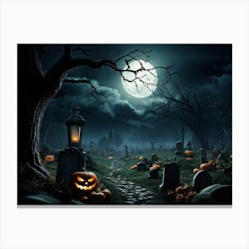 Art Landscape Pumpkin Holiday Design Halloween Fear Moon Skittish Green Grave Dark Scene (35) Canvas Print