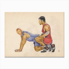 Wrestlers Drawing sport men Canvas Print